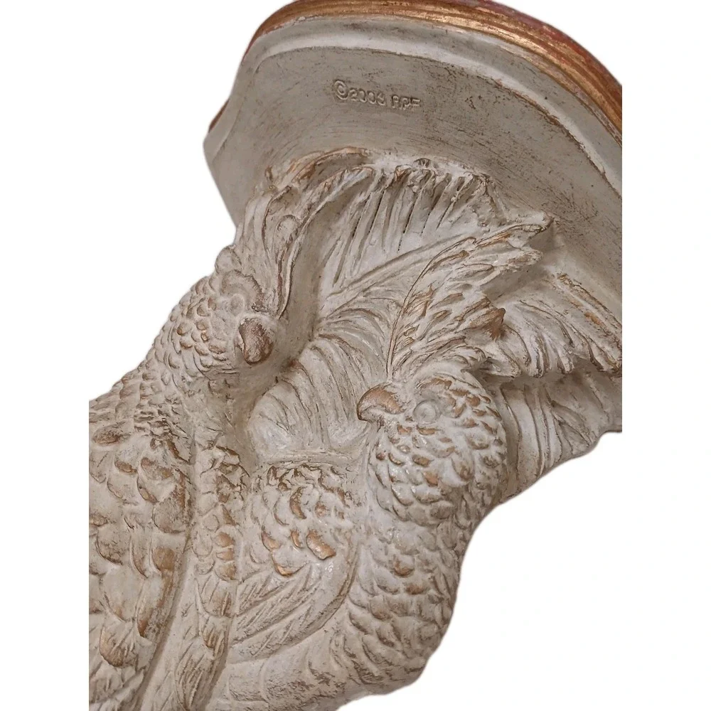 Vintage Palm Beach Carved Wood Tropical Parrot Wall Sconce Display Shelf Regency